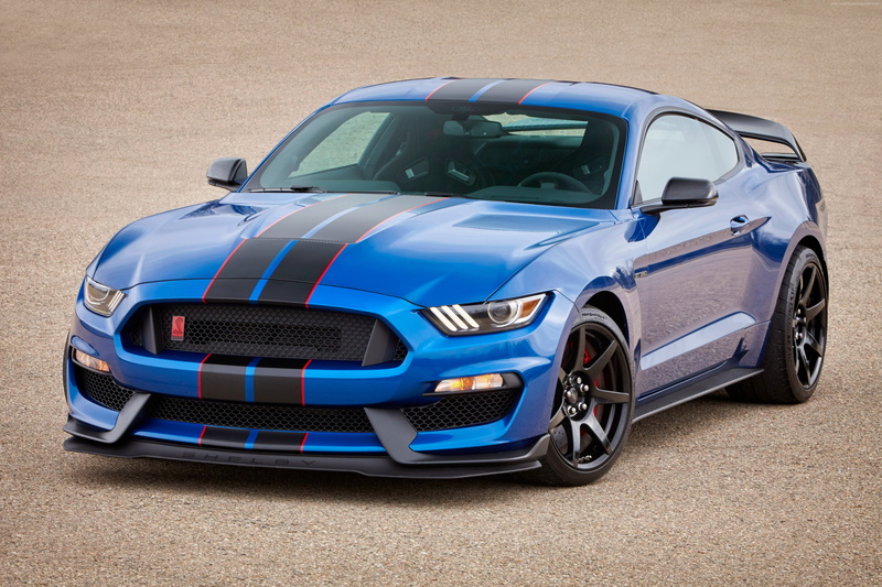 4K, hardsedan, Mustang Shelby GT350, muscle car, blue