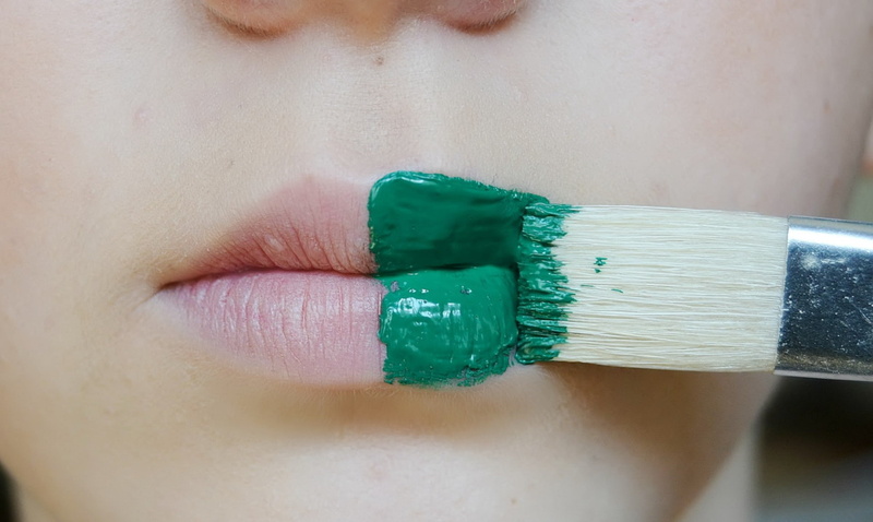 closeup, 1080P, paint brushes, face paint, green, lips, women, model