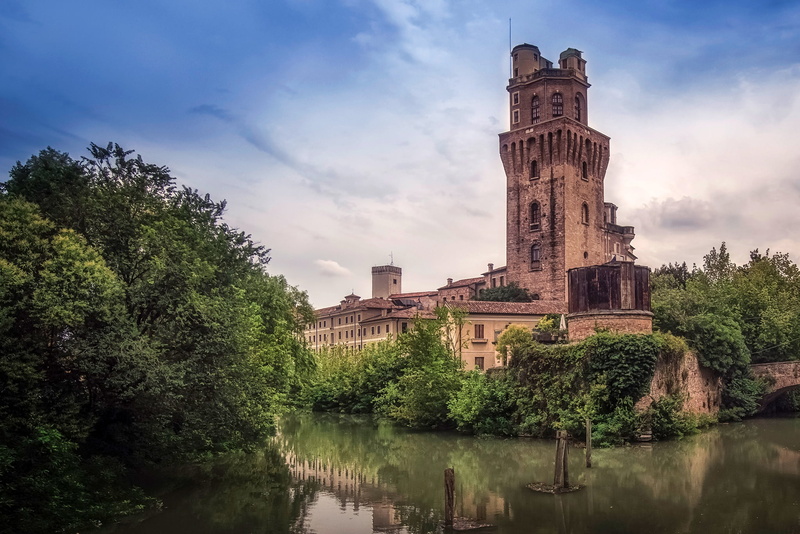 tower, the building, clouds, river, trees, 1080P, the sky, Astronomical Observatory Padova, Italy