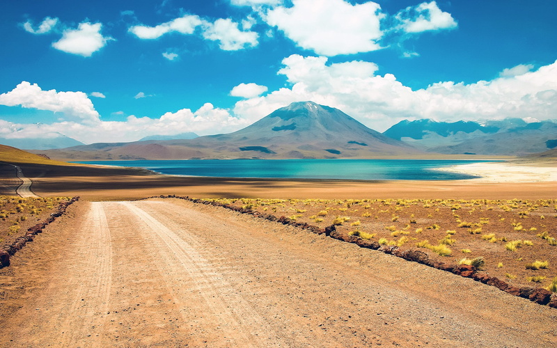 desert, 1080P, cloud, lake, chile, atacama, mountain, road