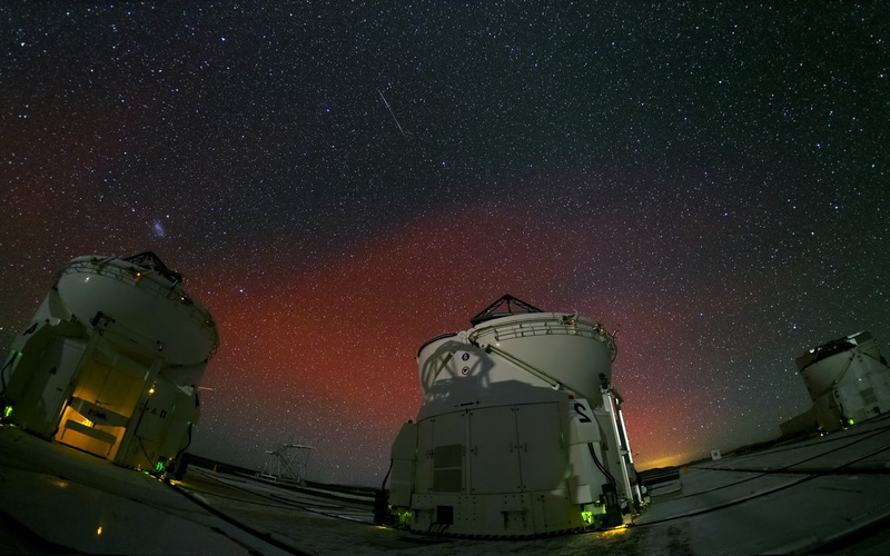 no people, space and astronomy, science, Chile, ALMA Observatory, Long Exposure, landscape, building exterior, star, galaxy, low angle view, star field