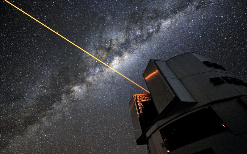 night, observatory, 720P, milky, space, way, laser, hd, galaxy, stars