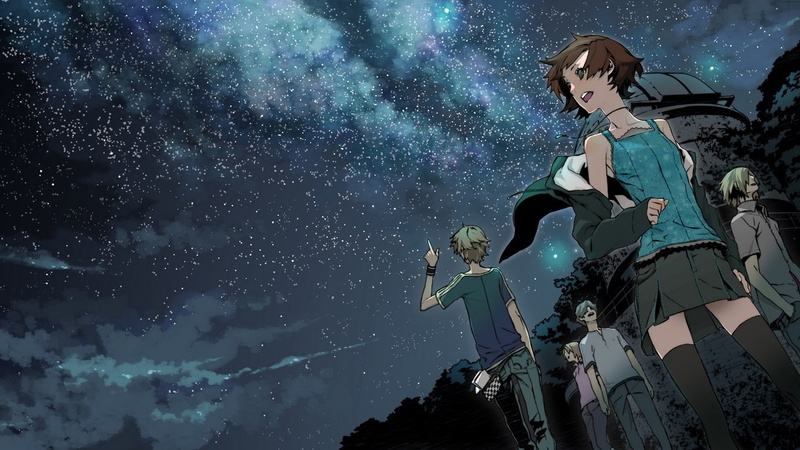 stars, Shirow Miwa, group of people, anime, 720P, anime girls, observatory, Supercell, clear sky, night