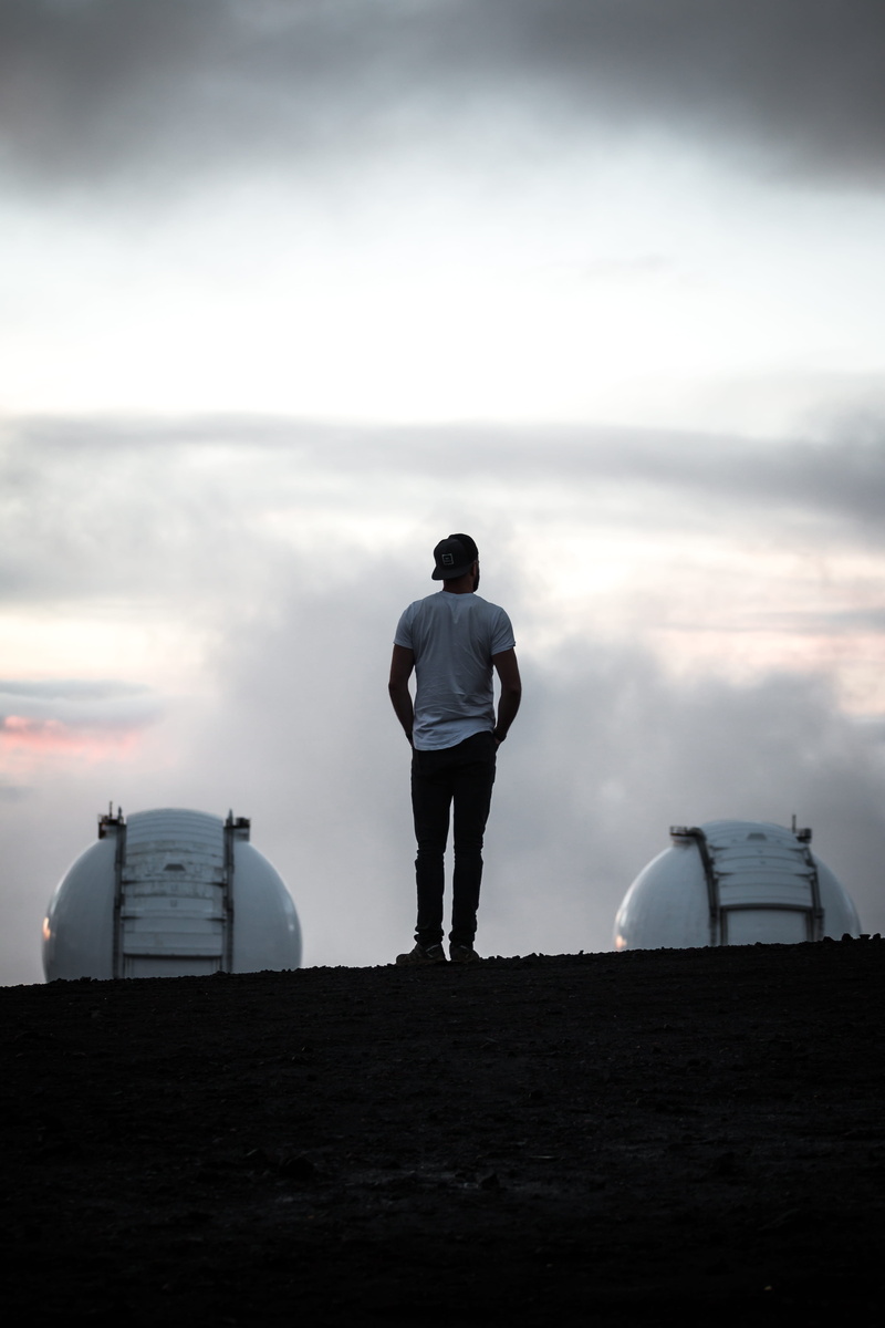 weather, standing, mode of transportation, day, fog, daytime, people, maunakea observatories support services, men, back, land, man, building exterior