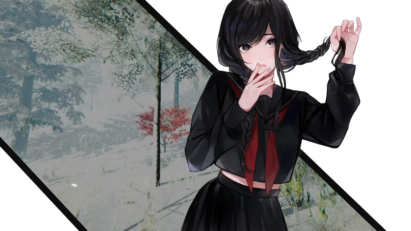 digital art, waist up, wall - building feature, young adult, women, clothing, front view, holding, anime, one person, indoors, artwork, young women, business person
