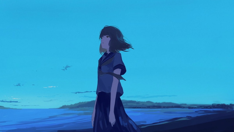 1080P, leisure activity, young adult, standing, fashion, side view, one person, beauty, blue, long hair, arms raised, lifestyles, sea, young women, character