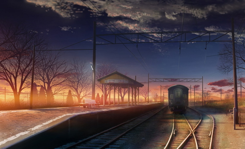 railway, landscape, 720P, anime, sunset, train station
