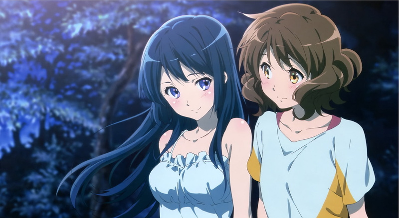 retail display, outdoors, clothing, togetherness, nature, people, tree, plant, hairstyle, Hibike! Euphonium, 720P, female likeness, focus on foreground