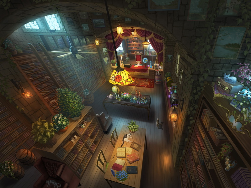fantasy city, library, 1080P