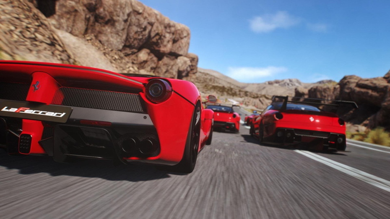 motion, video games, landscape, cars, nature, Ferrari, land vehicle, mountain, no people, travel, road trip, sky, racing, game, application, sunlight, mode of transportation
