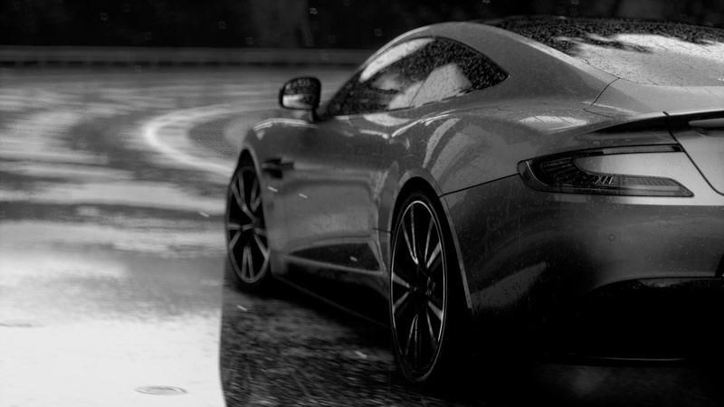 road, rainy season, stationary, water, land vehicle, Aston Martin, motion, day, outdoors, street, city, wet, car, motor vehicle, Driveclub, mode of transportation