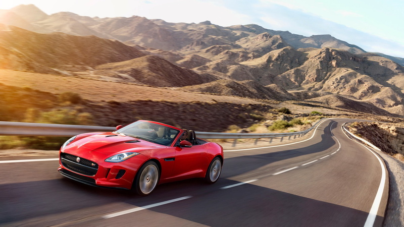 nature, red, travel, on the move, motion, Jaguar (car), Convertible, red cars, transportation, mountain range, day, Jaguar F-Type, road, mode of transportation