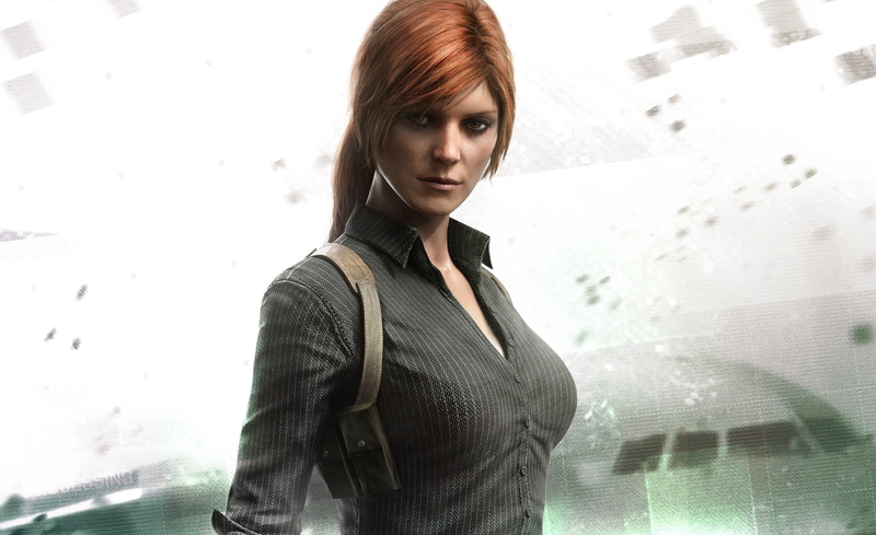 waist up, CGI, adult, video games, one person, beautiful woman, young women, portrait, young adult, indoors, warm clothing, realistic, digital art, hairstyle