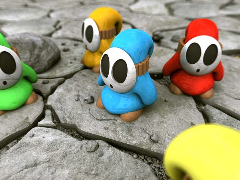 mini, figures, stone - object, representation, rock, video games, day, close-up, nature, water, assorted, toy, Super Mario, multi colored, animal representation