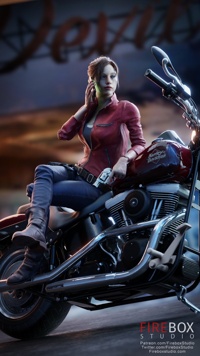 video games, 4K, Claire Redfield, 3D, CGI, Resident Evil, video game girls, digital art, motorcycle, render, video game characters