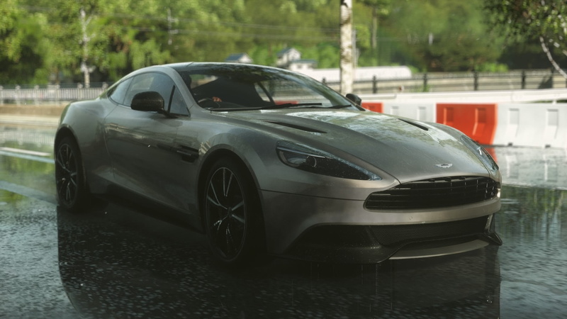 land vehicle, Aston Martin, motor vehicle, road, nature, no people, rainy season, rain, water, outdoors, architecture, built structure, 1080P, car, day