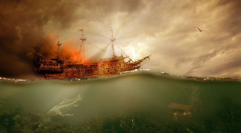 Ocean, sky, cloud - sky, sailing ship, sea, Burn, Film, nautical vessel, Flame, Horizon, curse, Pirates, gloomy, Aero, outdoors, no people, Skyline