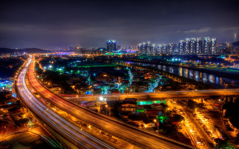 buildings, 1080P, freeway, night, lights, way, timelapse, hd, cityscape, highway