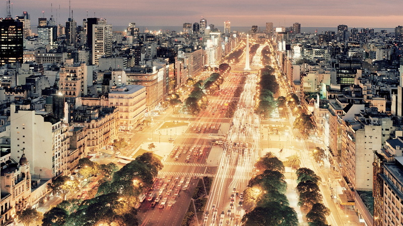 1080P, car, city, building, road, night, Buenos Aires, trees