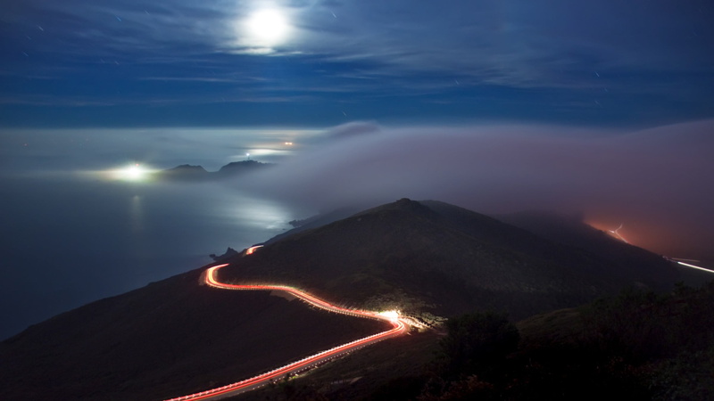 road, coast, long exposure, tranquility, sky, photography, vehicle, no people, beauty in nature, sea, time, illuminated, lights, landscape, environment