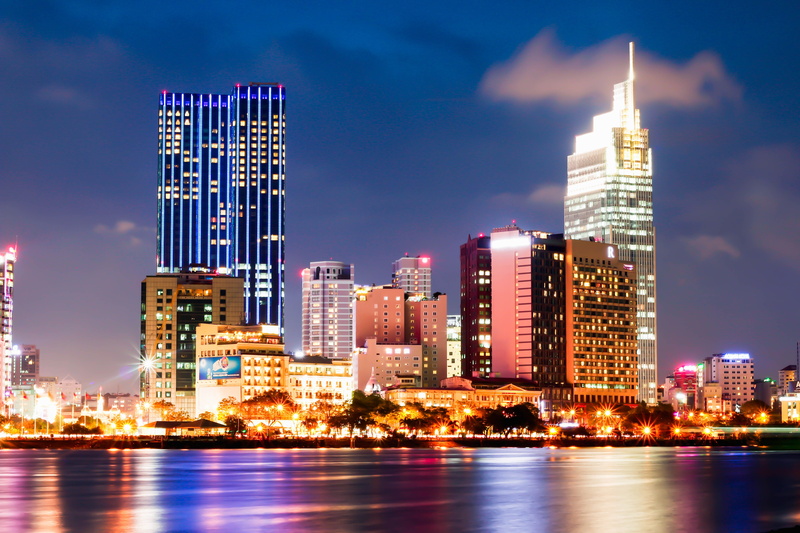 digital, saigon, landscape, 5K, buildings, built structure, urban skyline, lighted, sky, night, cityscape, nature, come, building, bay, financial district