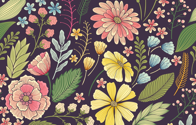 seamless, 4K, illustration, Flowers, pattern, Floral, color, assorted