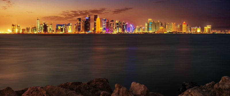 residential district, building exterior, building, office building exterior, urban skyline, sky, water, modern, night, buildings, assorted, built structure