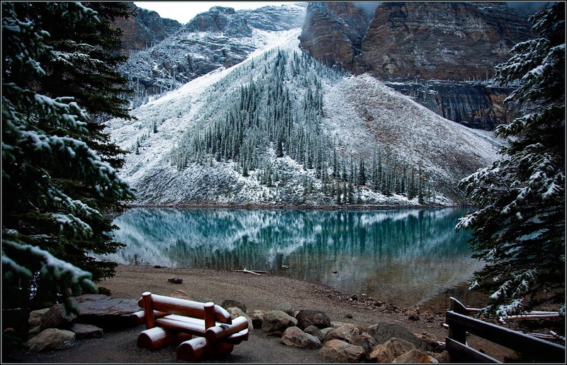 tranquility, winter, mountains, no people, bench, outdoors, lake, mountain, snow, landscape, nature, rock - object, formation, day, rock, beauty in nature