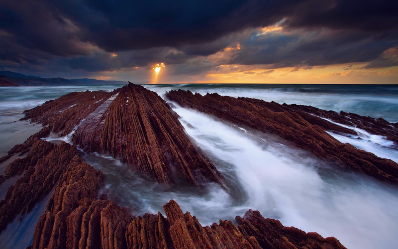 Ocean, Atlantic, Streams, Sky, Sea, 1080P, Rocks, Spain, Clouds, Water