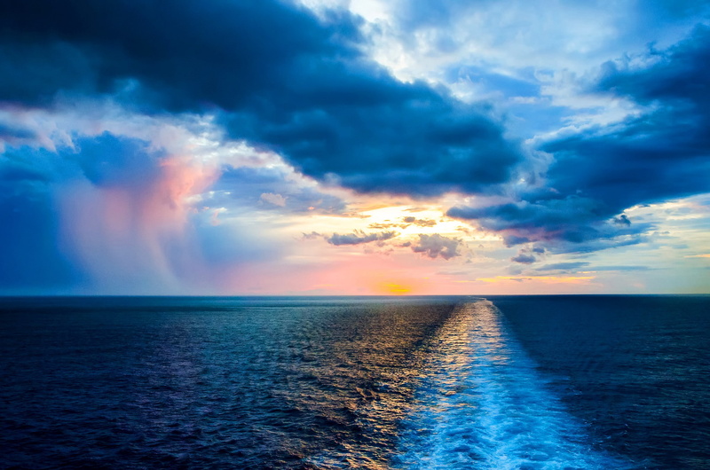 Ocean, Nature, waves, Sunset, horizon, sky, 1080P, Atlantic, clouds, water