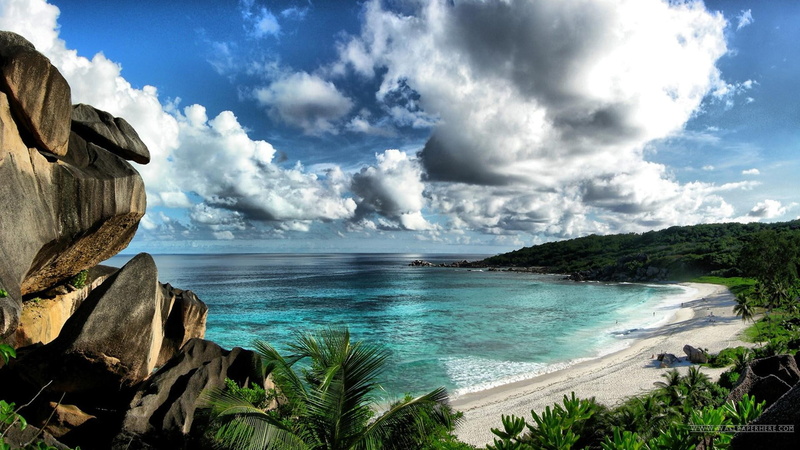 nature and landscapes, ocean, blue, nature, sky, water, trees, beautiful, clouds, 1080P