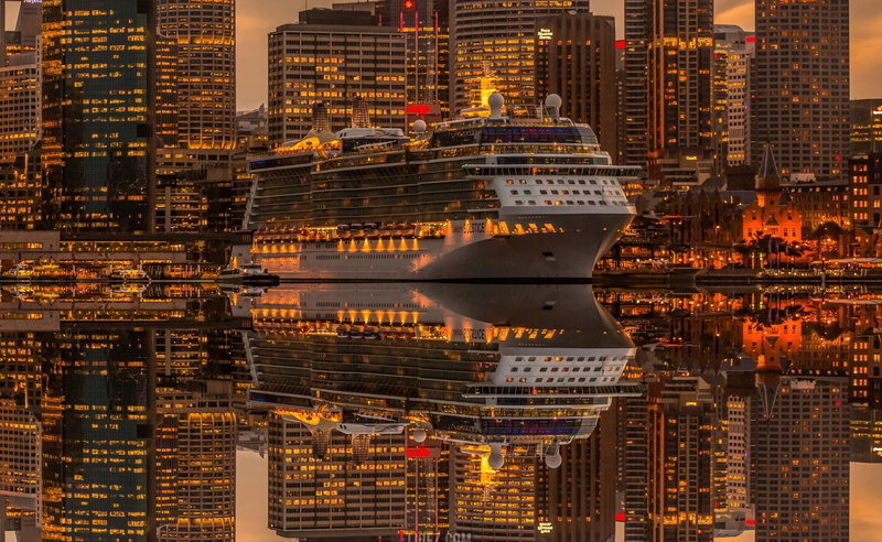 city, water, cityscape, lights, ship, cruise ship, reflection, sea, 1080P