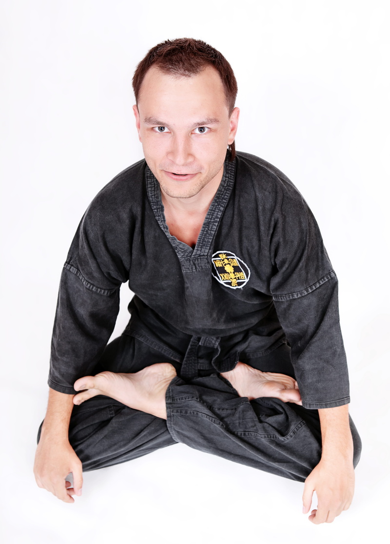 demonstration, man, uniform, health, athlete, kungfu, full length, white background, black color, lifestyles, fighter, sport, person, martial, isolated