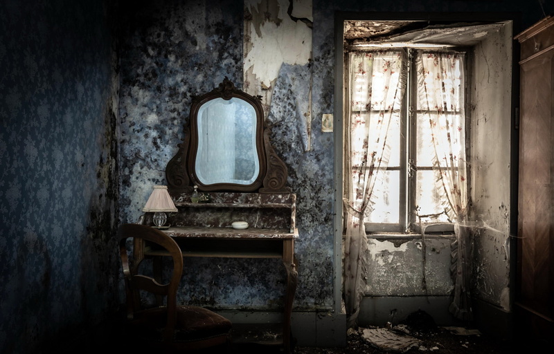 ruin, mirror, 1080P, old, interior, room