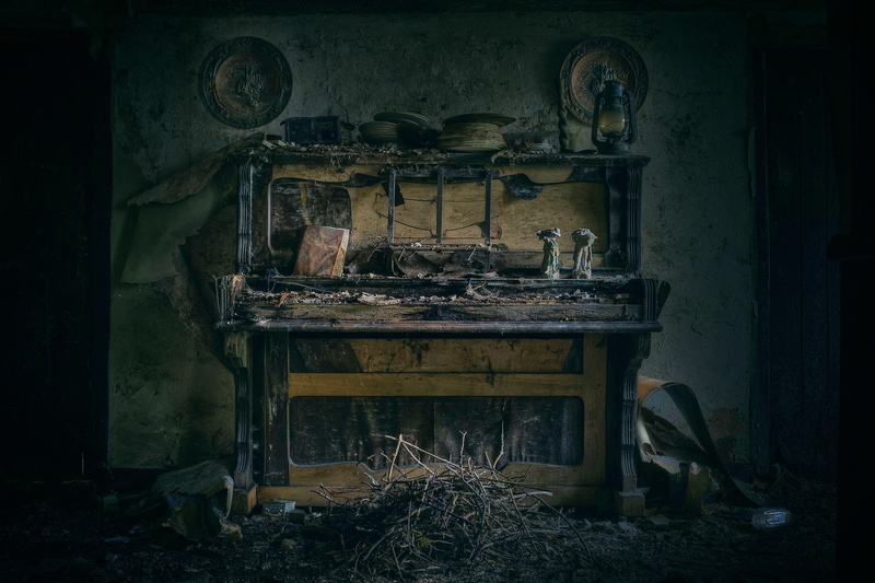 1080P, piano, 2048x1365, abandoned, old
