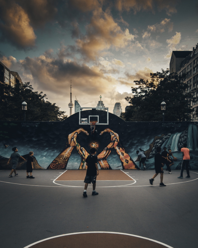 play, group of people, group, medium group of people, hoop, built structure, kids, leisure activity, team, canada, outdoors, full length, sport, basketball court
