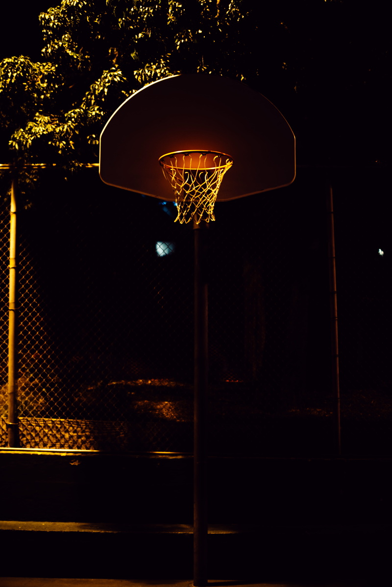 basketball court, white, playground, outdoor play area, sport, street photography, illuminated, low angle view, sports, night, plant, auto post production filter