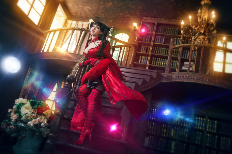 lights, flowers, bow, view, the dark background, style, ladder, candles, room, image, pose, the room, Asian, outfit, 1080P, lamp, castle, is, balconies