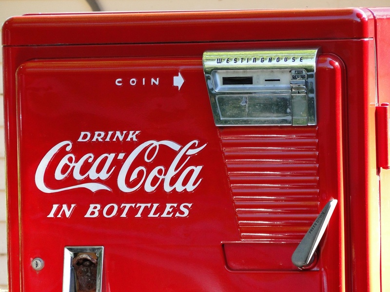 text, company, vintage, architecture, outdoors, metal, old, 2K, machine, sign, entrance, technology, western script, coca cola, coke, communication, capital letter