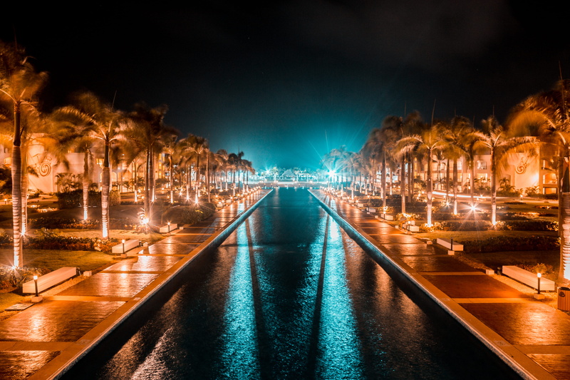 canon, lighting equipment, swimming pool, dominican republic, hard rock hotel and casino punta cana, nature, no people, summer, reflection, palm trees