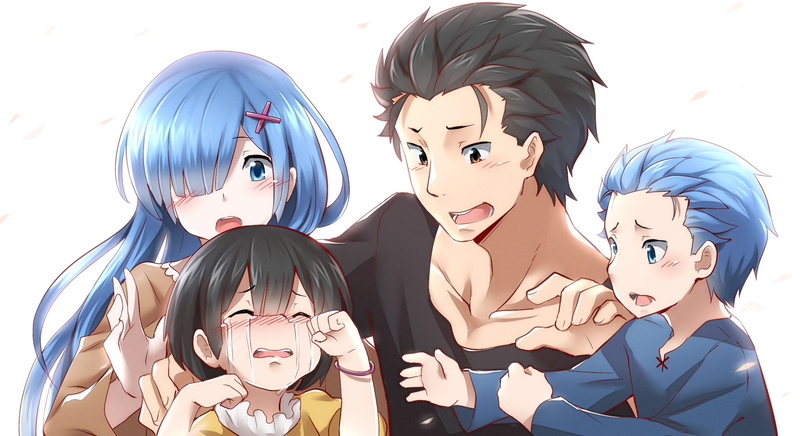 headshot, cute, indoors, representation, kids, married couple, close-up, male likeness, re: zero, people, rem x subaru, human face, real people, lifestyles