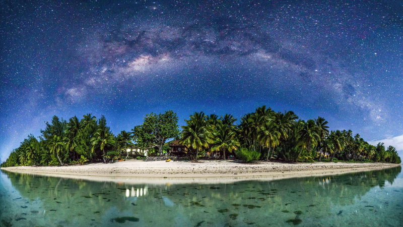 water, night, 4K, sand, aitutaki, beach, star, palm, trees, mobile, tropical, island, uhd, sky, k, desktop, phones, bungalows, islands, cook