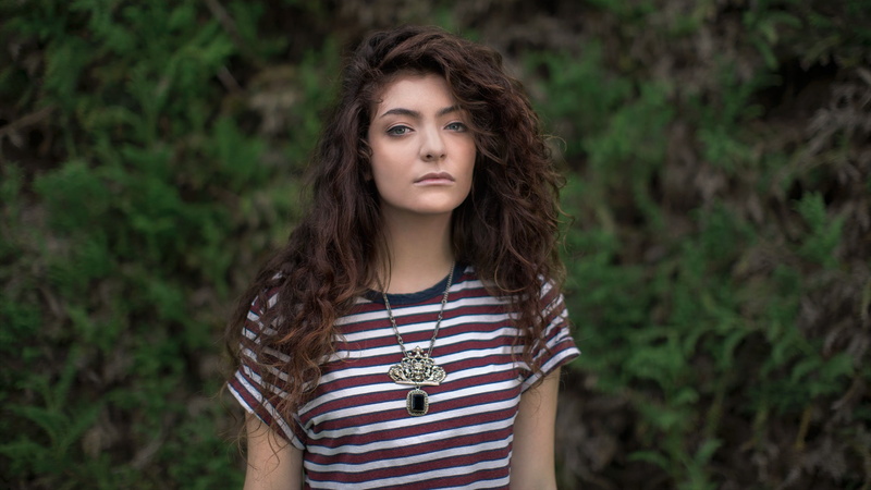 photo, Lorde, singer, necklace, face, looking, wears, striped, beauty, women, portrait, adolescence, 1080P, young adult, front view, looking at camera