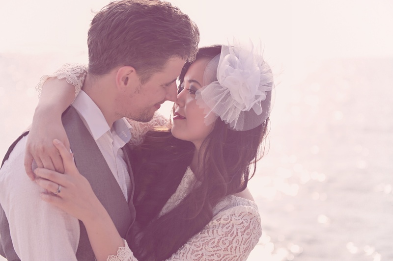 two people, vest, floral, adult, married, women, smiling, people, sleeved, love, together, romantic, embracing, gray, young couple, bride, bonding, nature