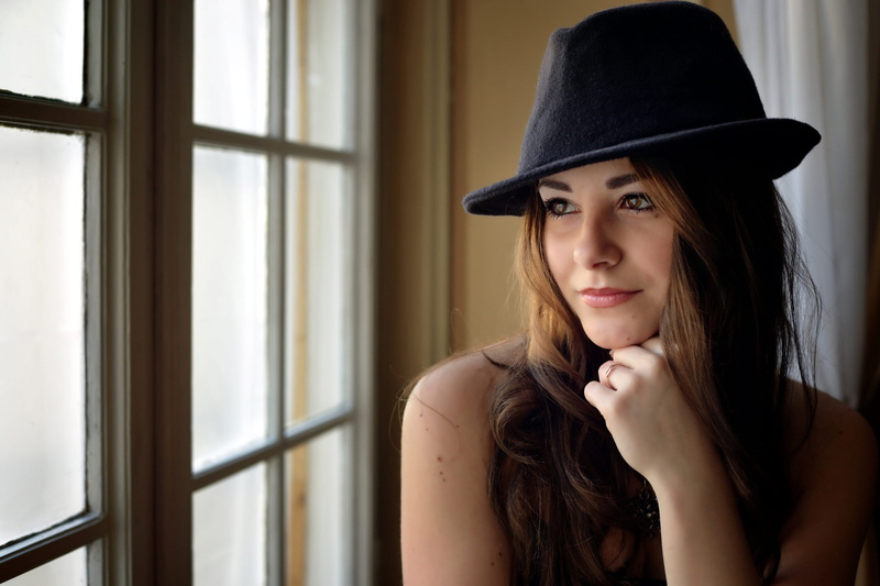 portrait, Dana, brown-eyed, hat, 1080P, kareglazaya