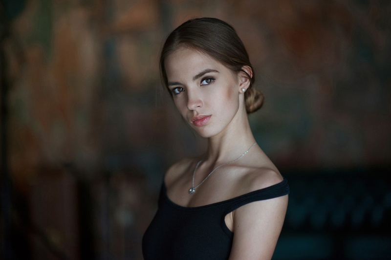 one person, contemplation, face, women, indoors, headshot, focus on foreground, brown hair, hairstyle, fashion, beauty, beautiful woman, young adult, Victoria Lukina