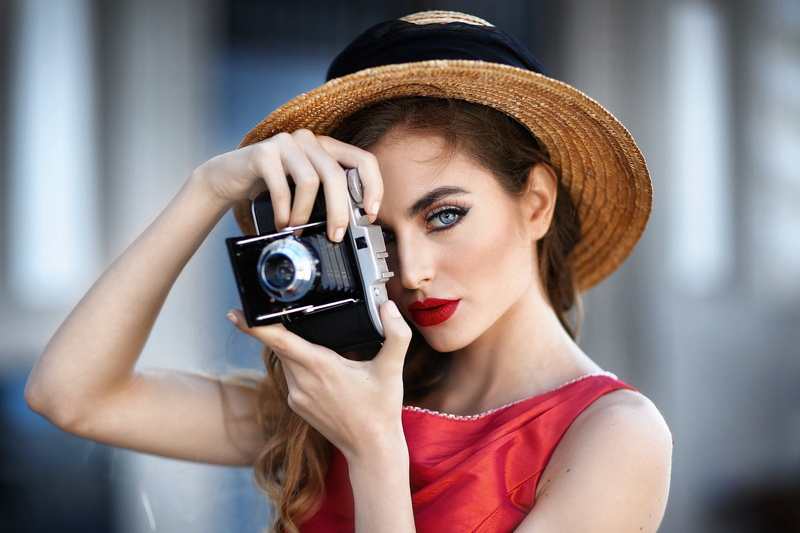 1080P, face, brown hair, Jessica Napolitano, girl, photographer, makeup, the camera, hat