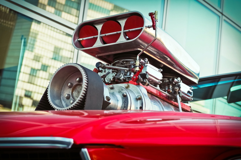 motor, automobile, close-up, selective focus, 4K, no people, turbo, outdoors, transportation system, usa, day, drive, technology, classic, style, machine