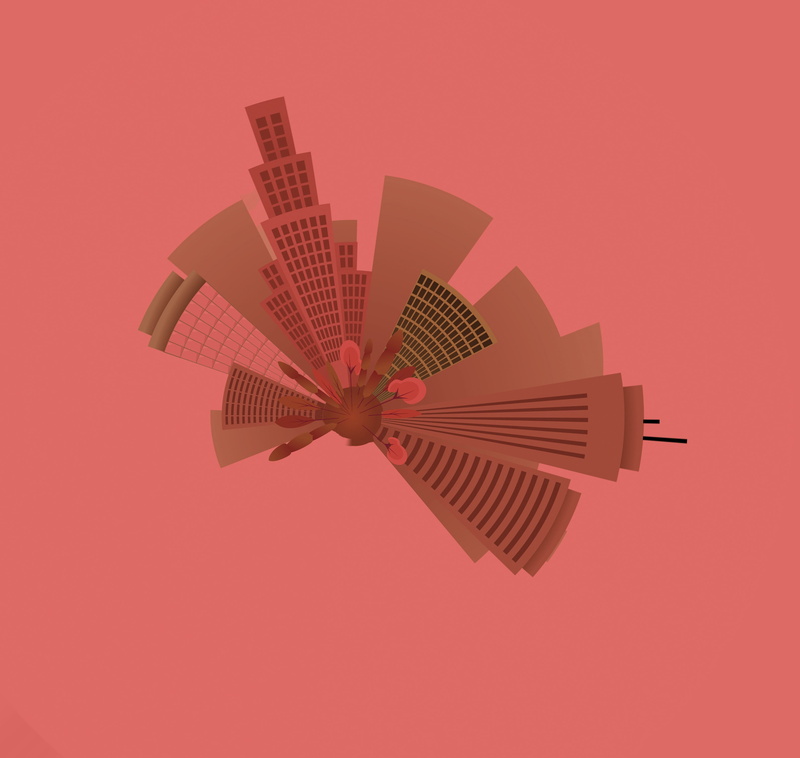 red, pattern, design, planet floating, copy space, imagination, earth, art, sky, illustration, studio shot, people, assembly, photoshop photo montage, architecture