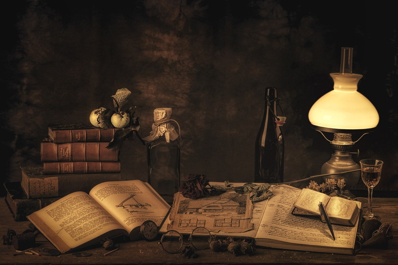indoors, literature, page, paper, 1080P, reading, book, opened, electric lamp, glass, old, painting, books, hardcover book, three, lamp, the past, candle